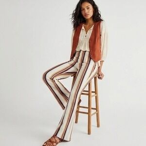 Free People Striped Flare Pants High Waist Colorful Retro Style Knit Zipper Sz 0